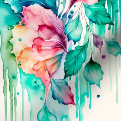 drippy watercolor floral pattern