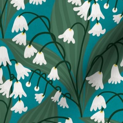 Vibrant Lily of the Valley on a Teal Background - Medium - 10x10