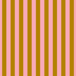 Ochre and Pink 1 Inch Vertical Cabana Stripes