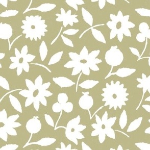 1929 White Flowers by Charles Goy - in Sage Green