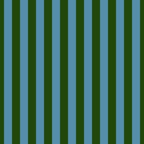 Evergreen and Blue 1 Inch Vertical Cabana Stripes
