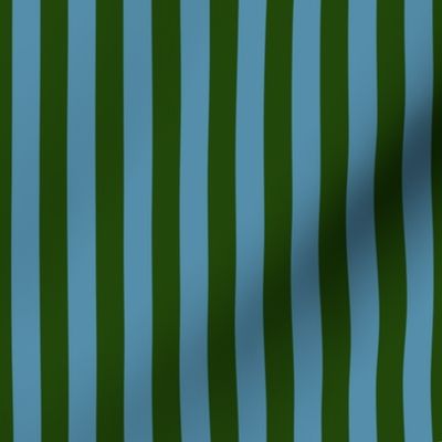 Evergreen and Blue 1/2  Inch Vertical Cabana Stripes