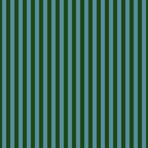 Evergreen and Blue 1/2  Inch Vertical Cabana Stripes