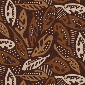 Earth Tone Brown Tribal Tossed Leaves and Dots with Texture Large