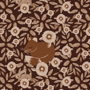 Earth tones pillowcase Sleeping Fox in Flowers