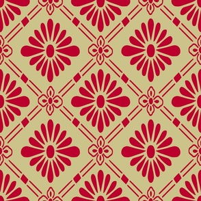 Large Diamond Floral Gold Japan Red
