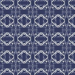 Square geometric mudcloth tile in navy