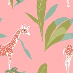 Pink Jungle Giraffe Collage