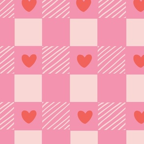 Hearty checks - baby pink, light pink and red // big scale