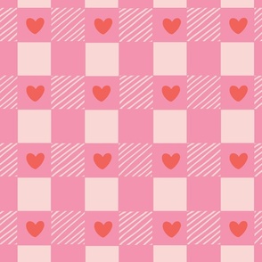 Hearty checks - baby pink, light pink and red // medium scale