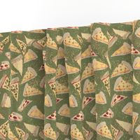 Watercolor Pizza on Olive Green