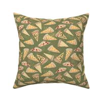 Watercolor Pizza on Olive Green