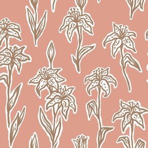 Dusty Lilies on Peachy Background