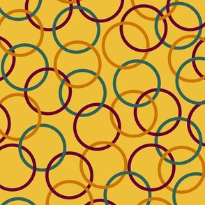 Burgundy, green and orange interlocking rings - Small scale
