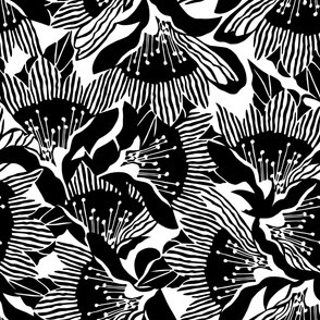 Abstract Stripe Floral Monochrome