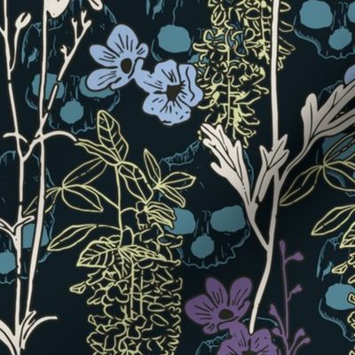  Poisonous plants with skull dark blue, violet, yellow - mid scale