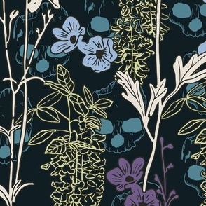  Poisonous plants with skull dark blue, violet, yellow - mid scale
