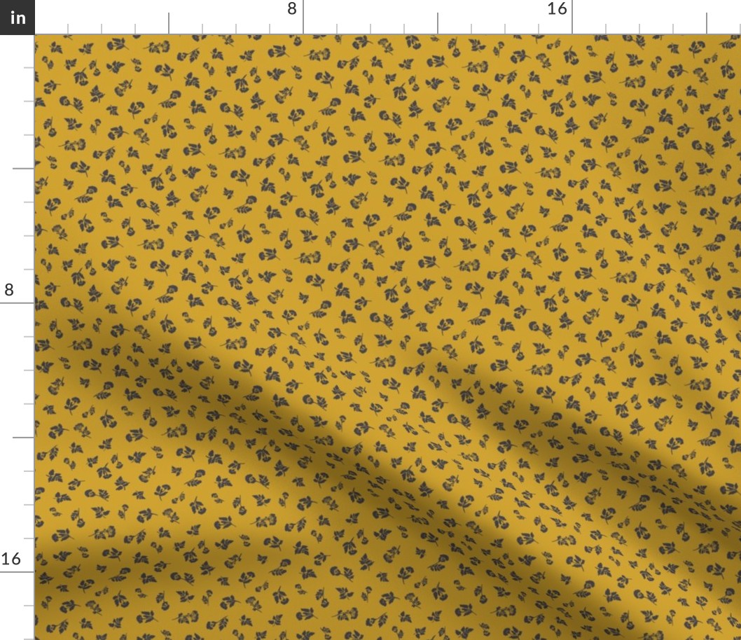 hemlock ditsy print black on mustard yellow