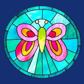 colorful butterfly medallion in stained glass style | large