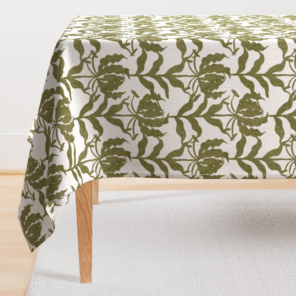 Glory Lily - Olive Green on Grey (Medium Scale)