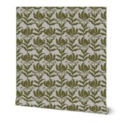 Glory Lily - Olive Green on Grey (Medium Scale)