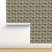 Glory Lily - Olive Green on Grey (Medium Scale)