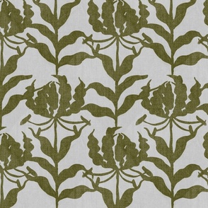 Glory Lily - Olive Green on Grey (Medium Scale)