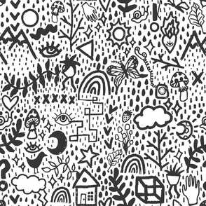 Black and White Doodle Stamp Design / Black and White Playful Doodles