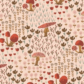 Fly Agaric Mushrooms Vintage Pink 21.08"