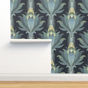 King Sago Palm - Modern Art Deco Palm trees in deep navy, and ombre shades of blue/green/gold