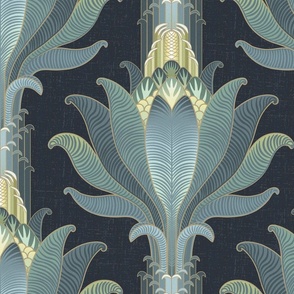 King Sago Palm - Modern Art Deco Palm trees in deep navy, and ombre shades of blue/green/gold