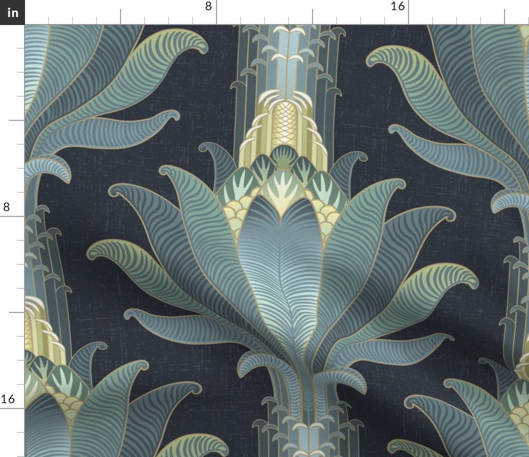 King Sago Palm - Modern Art Deco Palm trees in deep navy, and ombre shades of blue/green/gold
