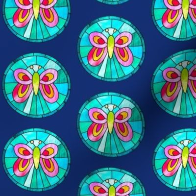 colorful butterfly medallion in stained glass style | small