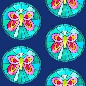 colorful butterfly medallion in stained glass style | small