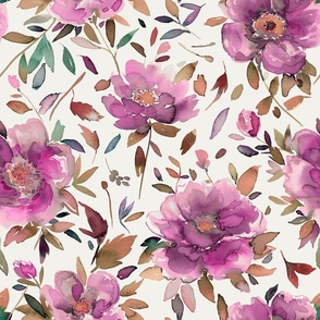 Moody floral Peonies Watercolor floral Pink magenta Medium