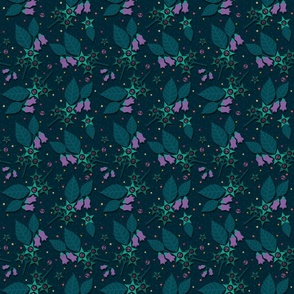 Ditsy Belladonna Deadly Nightshade on Teal