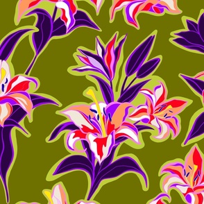 Large - Maximalist Lilies, poisonous plants 1. Green