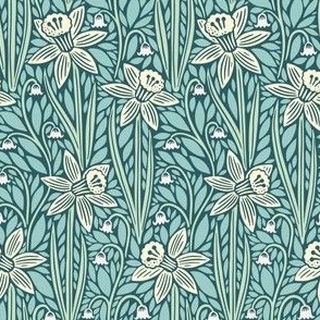 Narcissus Floral | Medium Scale | Cream and Blue Daffodils