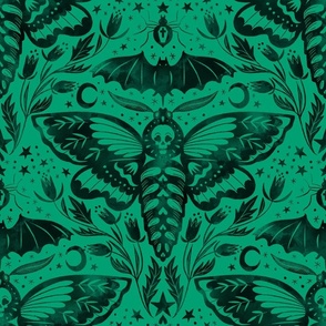 Skull Moth Damask emerald