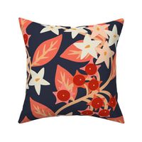 Deadly Nightshade Belladonna navy coral 24 XL wallpaper scale by Pippa Shaw