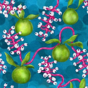 Dolls Eyes And Manchineel Tree Apples - Poisonous Plants - White Baneberry - Actea Pachypoda - Hippomane Mancinella - Magenta, Pink, White, Green, Apple Green, Turquoise, Cyan - Textured - Hand-Painted By 3H-Art - Oda - Poisonous Plants