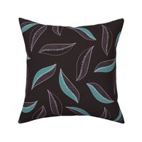 (M) Simple Leaves Teal on Dark Brown