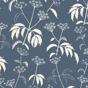 Delicate Hemlocks, Dark Blue, Botanical Wallpaper 