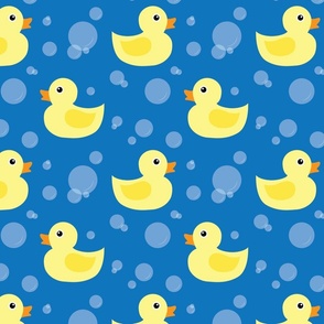 Seamless pattern with bath accessories - shampoo, rubber duck