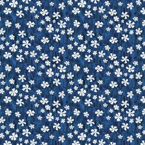 White Oleander Floral on Textured Navy Blue Background - Medium Scale