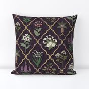 Poisonous plants traditional botanical trellis - datura, hemlock, nightshade, mandrake - purple ink - large