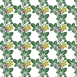 CFA Voysey Roses Rosehips Thorns Leaves Yellow Flower Vintage Art Deco Arts and Crafts