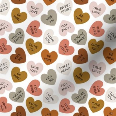 small candy hearts: cinnamon, pumpkin, dirty apricot, cider