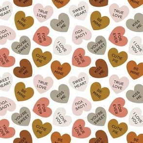 small candy hearts: cinnamon, pumpkin, dirty apricot, cider