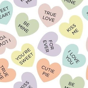 candy hearts: pastel yellow, spring’s coral, aloe wash, opal blue, pastel pink, pastel purple